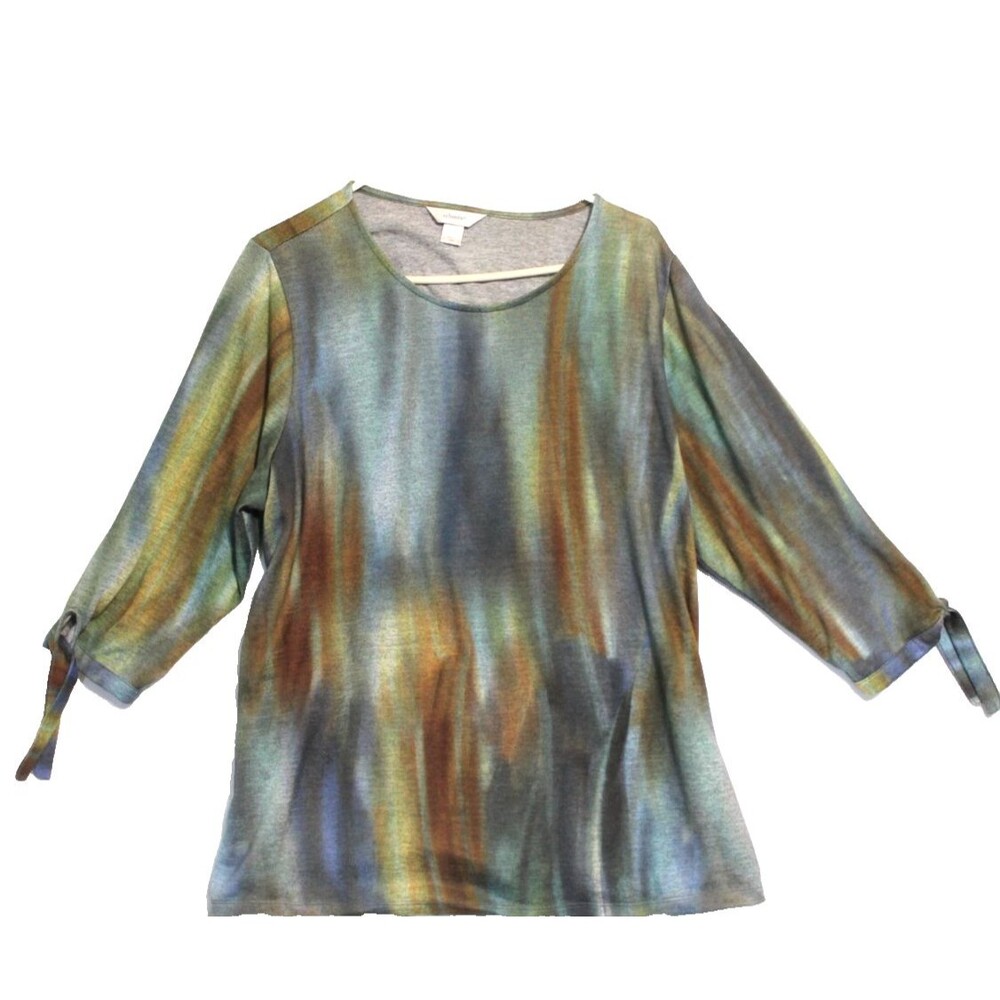 CJ BANKS Women’s (Size 1X) 3/4 Tie Sleeve Round Neck Shirt 95% Polyester